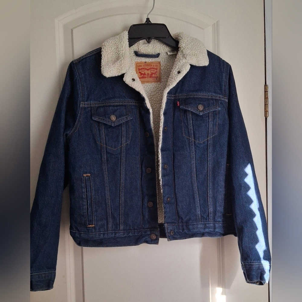 Levis jacket womens sherpa trucker navy blue size‎ medium travel streetwear